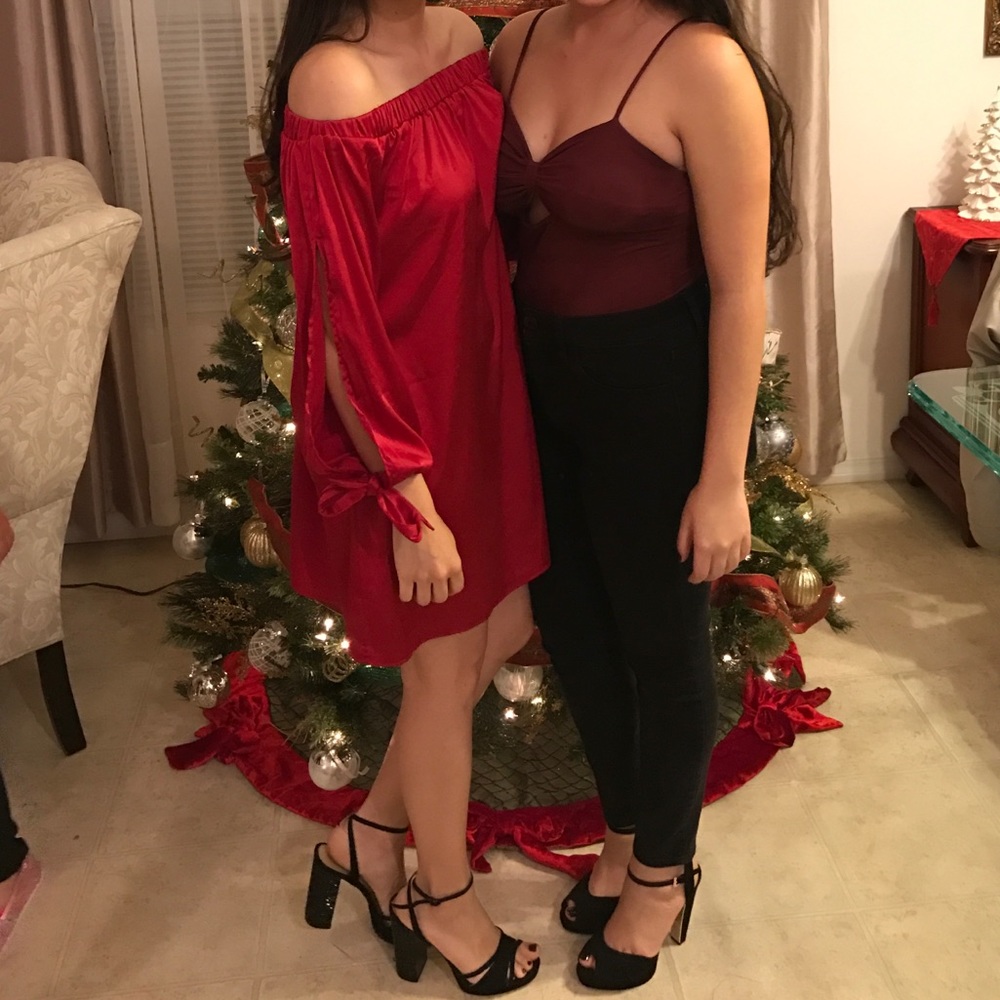 Lulu’s red off the shoulder dress